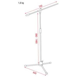 Microfoonstatief - Lite 890-1460 mm, plastic voetstuk