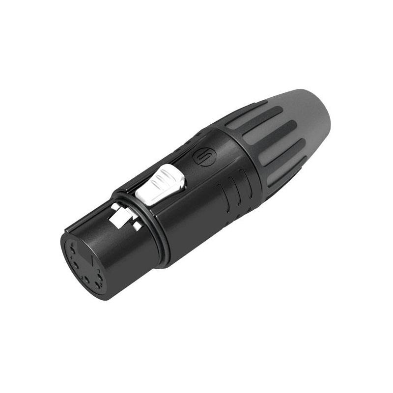 XLR 5P Connector, female Verzilverde contacten - zwarte behuizing